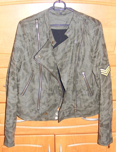 Camouflage Patch Zipper PU Leather Crop Jacket